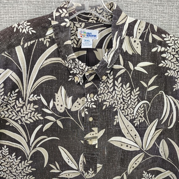 reyn spooner Other - Vtg Reyn Spooner Sz 3XL Hawaiian Popover Tan Brown‎ Floral Tropical Botanical